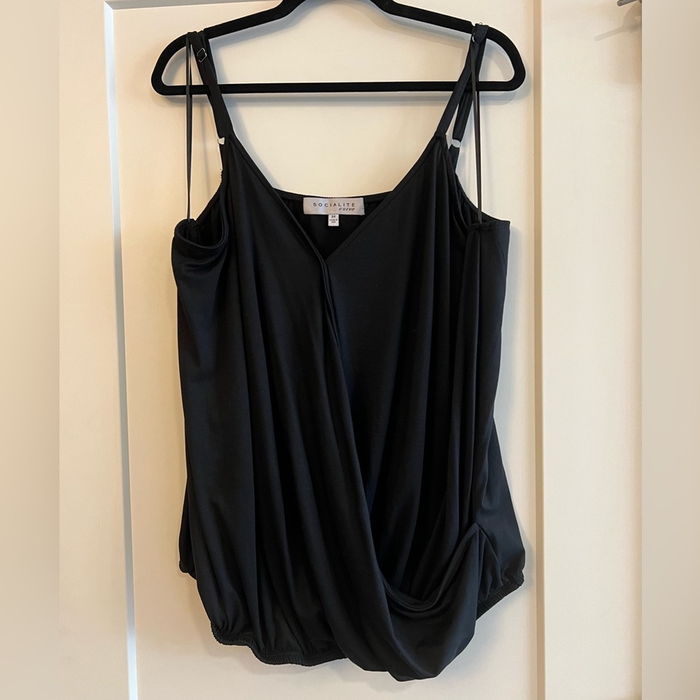 Socialite Curve Crossover Cotton Camisole Black Size 3X